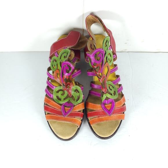 Socofy Women's US 10-10,5 EU 41 Multicolor Leather Cut-Out Strappy Sandals - Picture 4 of 16